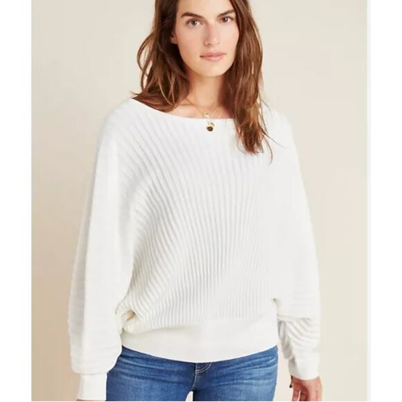 ANTHROPOLOGIE | Cream Karla Ribbed Dolman Sleeve Ribbed Boatneck Sweater Size 1X - Picture 1 of 6